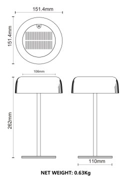 DT33111 BLUET LAMPA STOŁOWA ZEWNĘTRZNA SOLARNA CZARNA/BLACK