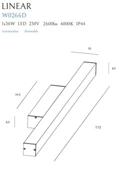 MAXLIGHT W0266 KINKIET LINEAR IP44 BLACK , 36W 4000K ŚCIEMNIALNY