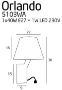 MAXLIGHT 5103WA/BLNM KINKIET ORLANDO CZARNY SATYNA+LED