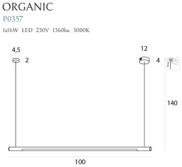 MAXLIGHT P0357 LAMPA WISZĄCA ORGANIC HORIZON 100CM BIAŁA