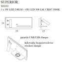 MAXLIGHT W0292 KINKIET SUPERIOR Z GNIAZDEM USB I ŁADOWARKĄ INDUKCYJNĄ CZARN